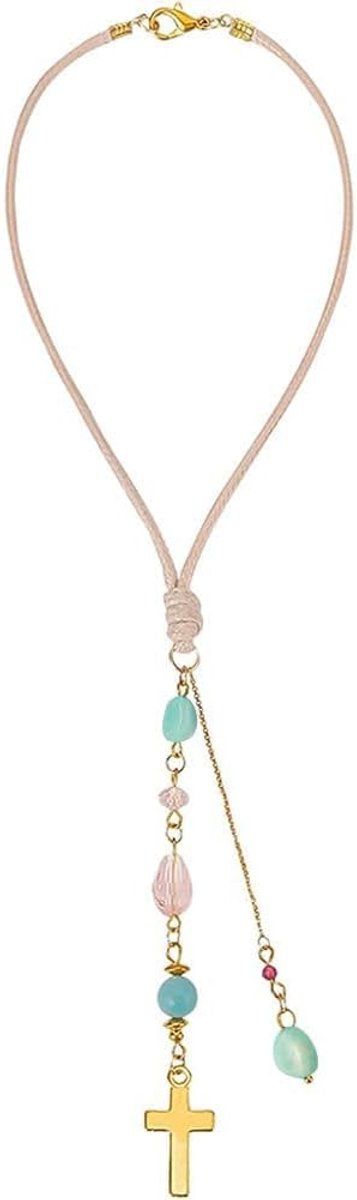 Kruis om op te hangen autospiegel ornament amazoniet en kristallen kralen hanger geluksbrenger sleutelhanger voor tas raam autospiegel deur tuin balkon woondecoratie