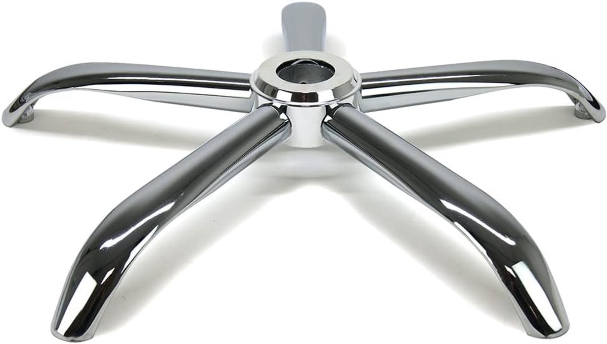 78185 stoelpoot, 5 takken, diameter 64 cm, voor wielen of glijders, van gepolijst staal, verchroomd en verchroomde wieldop