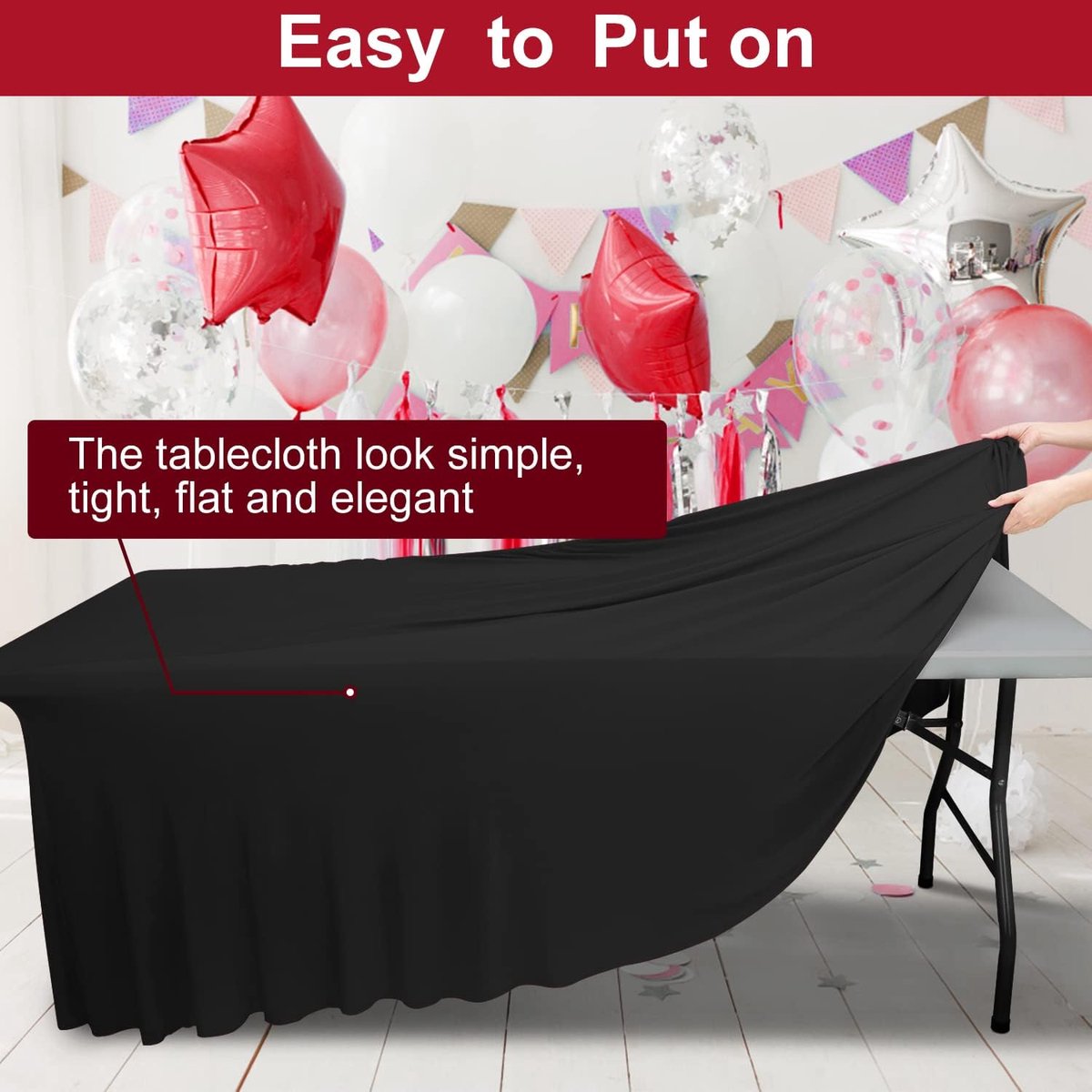 2-in-1 spandex tafelhoes, rechthoekig tafelkleed met geplooide rok, kreukvrij langwerpig‌ laken‌ voor Vendor evenement(Nero, 244 x 76 x 74 cm)