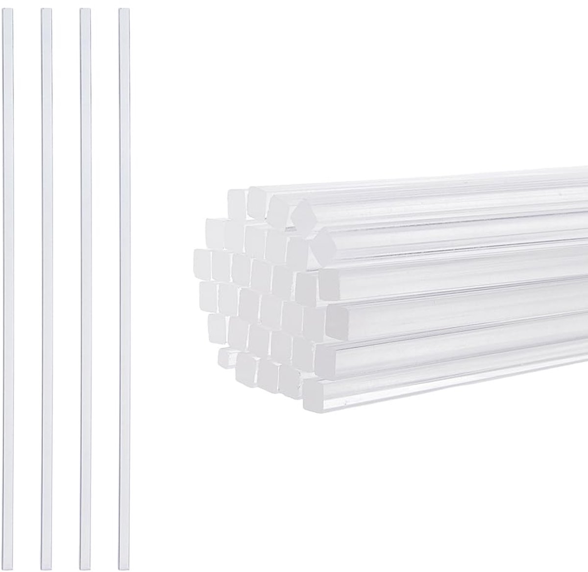40 stuks heldere acryl vierkante staven, 25 x 0,5 x 0,5 cm, vierkante steelstaaf, assortiment, kit, solide staaf, doe-het-zelf, modelbouw, voor taarttopper, doe-het-zelf modellering