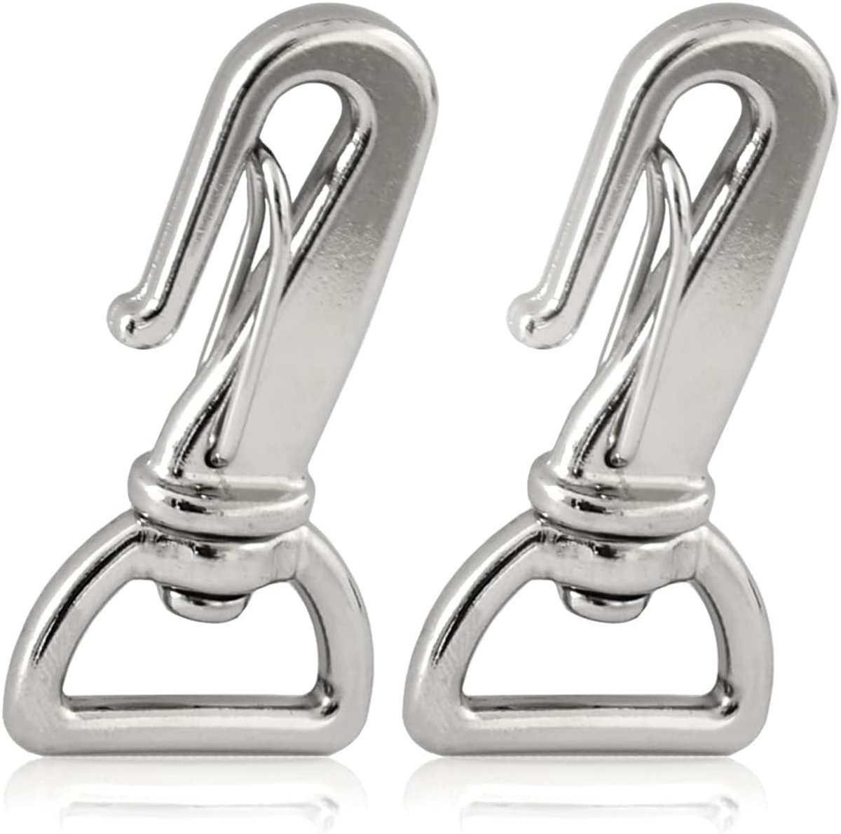 wartel-karabijnhaak gooseneck met draaigewricht en draaikop, zilver, zinkspuitgietwerk, lengte 75 mm, doorvoer 25 mm 1 inch, 2-delige set, voor hondenlijn, halsband, paracord 550 en sleutelring