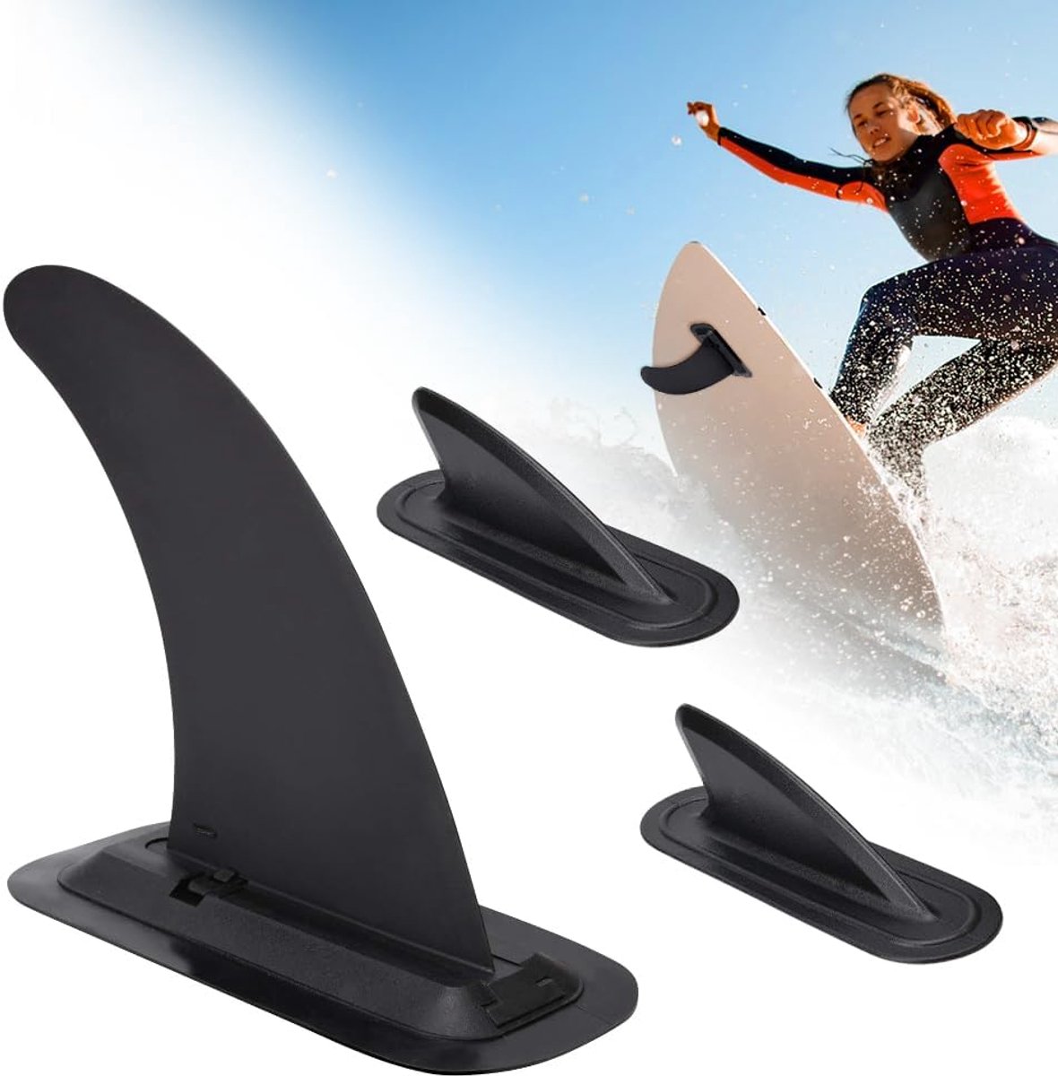 3 stuks SUP-vinnen, universele surfboardvinnen, 22,9 cm, afneembare middenvin, veilig, versterkt, surfplank, vinnen voor stand-up paddleboard, longboard, surfboard