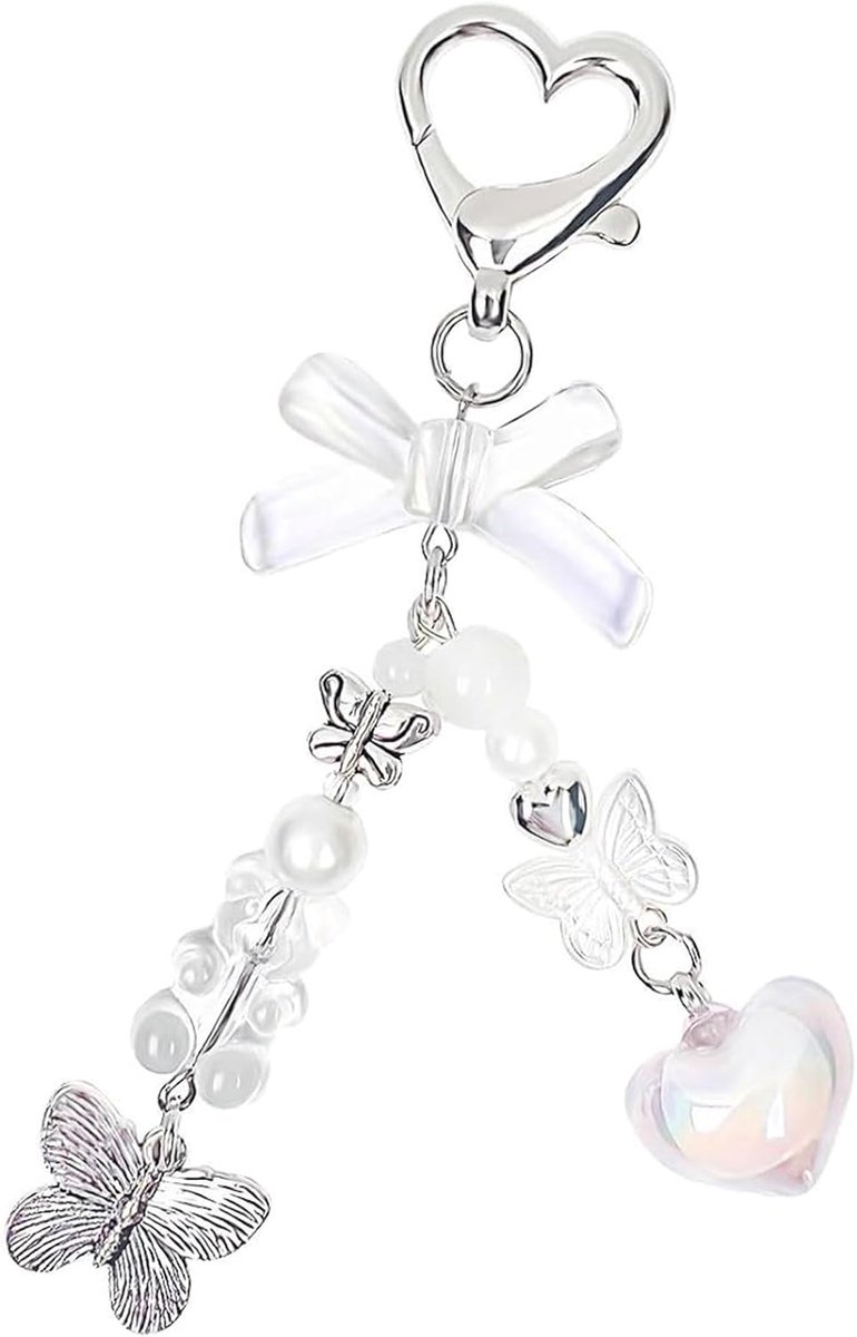 Witte Sleutelhanger Met Schattige Strik-Ster, Modieuze Hanger voor Dames en Meisjes, Tas Portemonnee, Wit, L