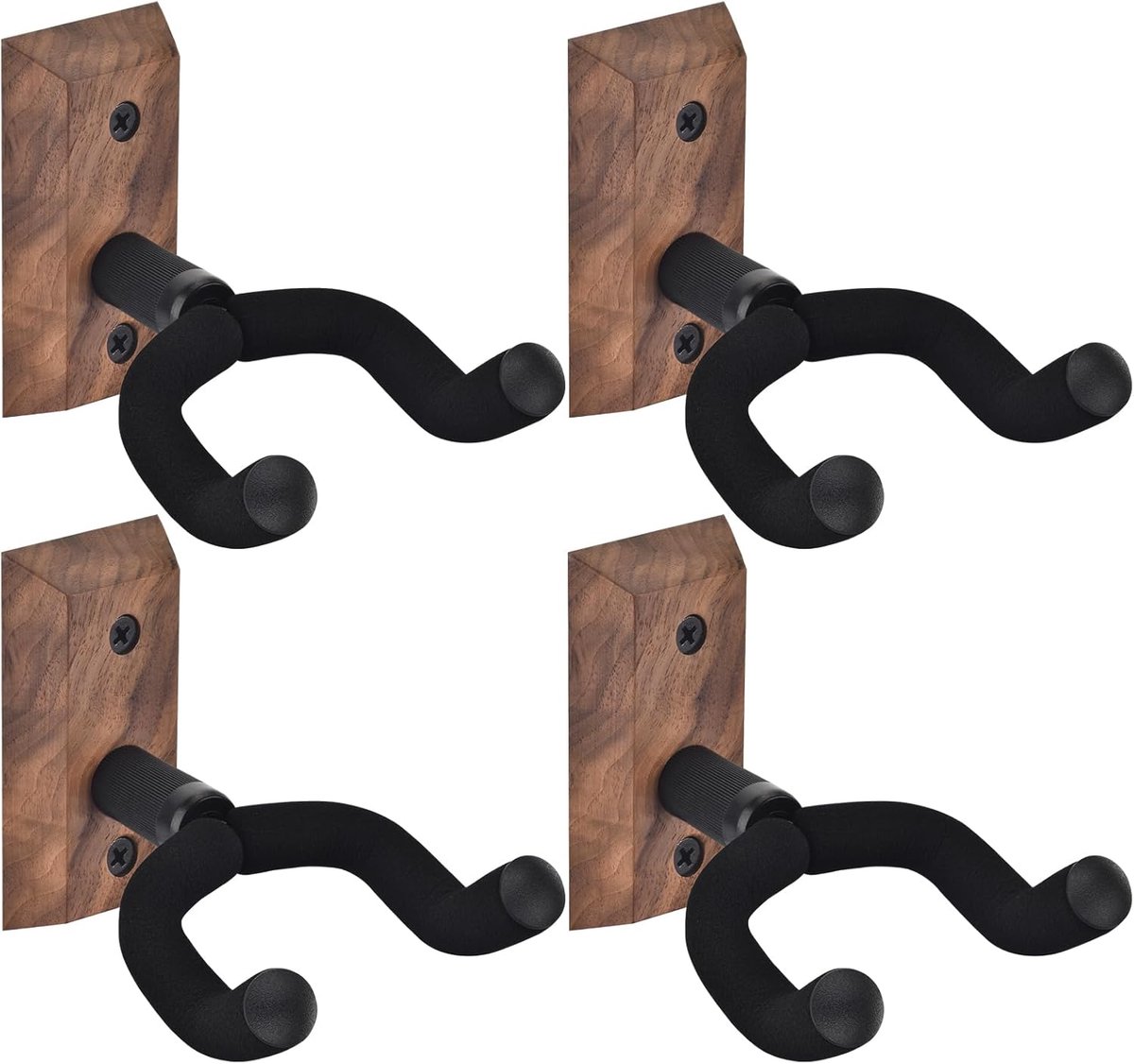 Muurbevestiging 4 stuks, gitaar wandhangers met verstelbare zachte gitaarhaak voor alle maten gitaren, hardhout U-vormige gitaarhouder voor akoestische, elektrische gitaar, bas, eenvoudig te