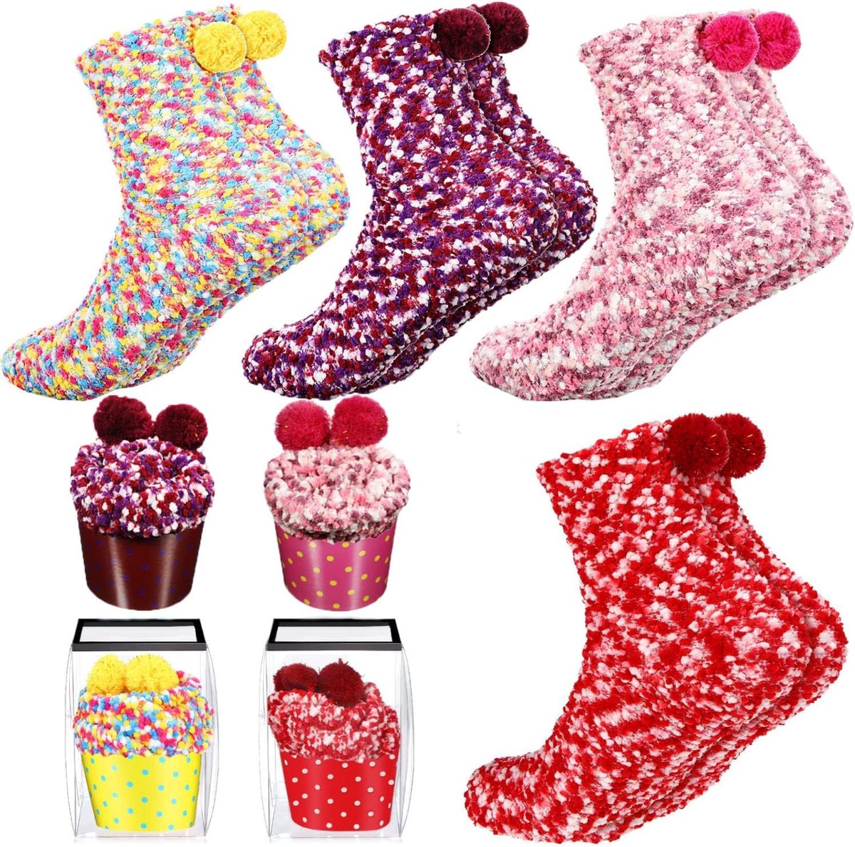 Sokken, cadeau voor dames, grappige sokken, cadeau-ideeën met handgemaakte geschenkdoos, knuffelsokken, pluizige huissokken, Meerkleurig, 40