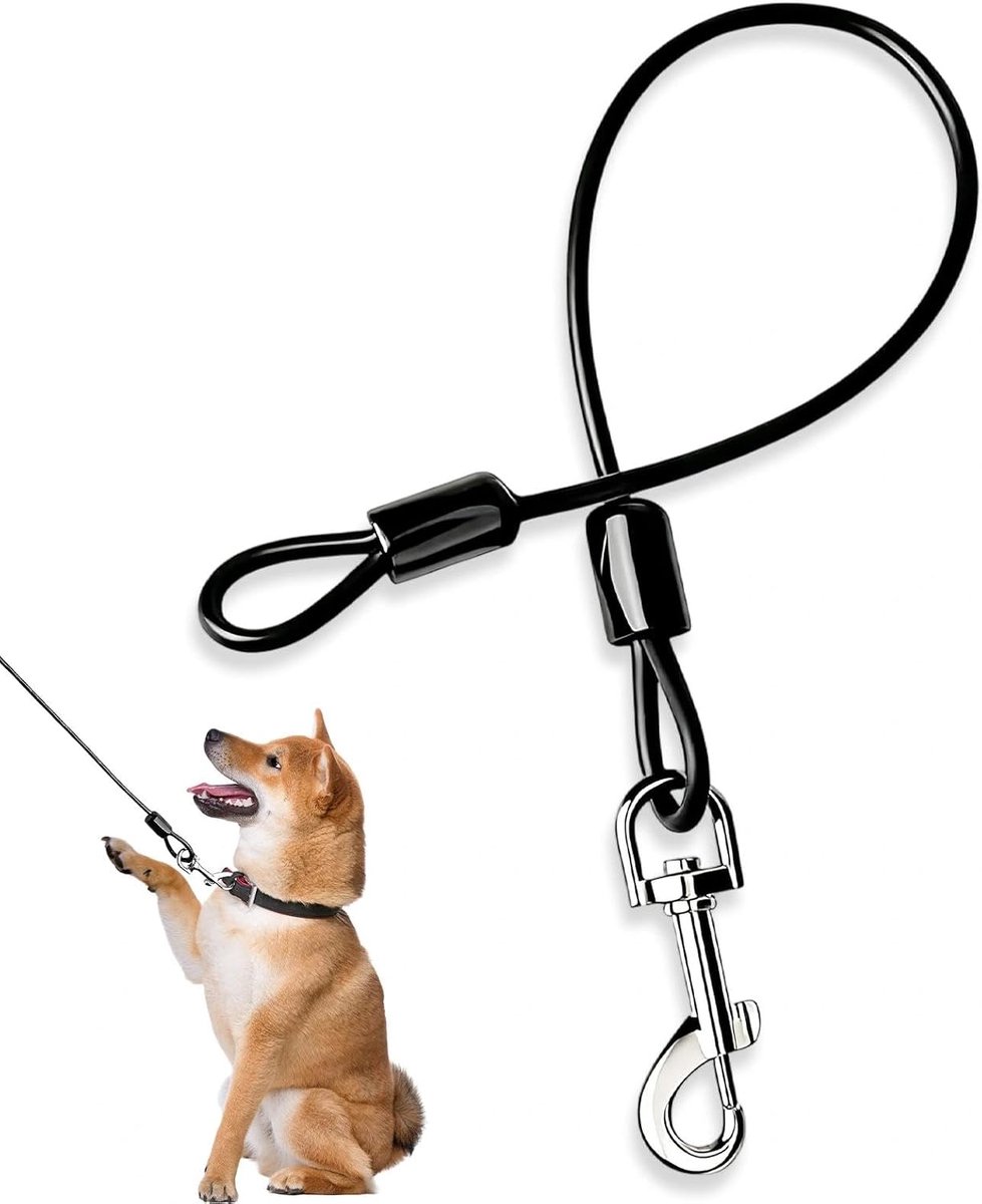 Hondenriem, staalkabel hond veiligheidsgordel, hondenriem verlengkabel met 360° gesp, zwarte huisriem voor honden, voor thuis, park en camping