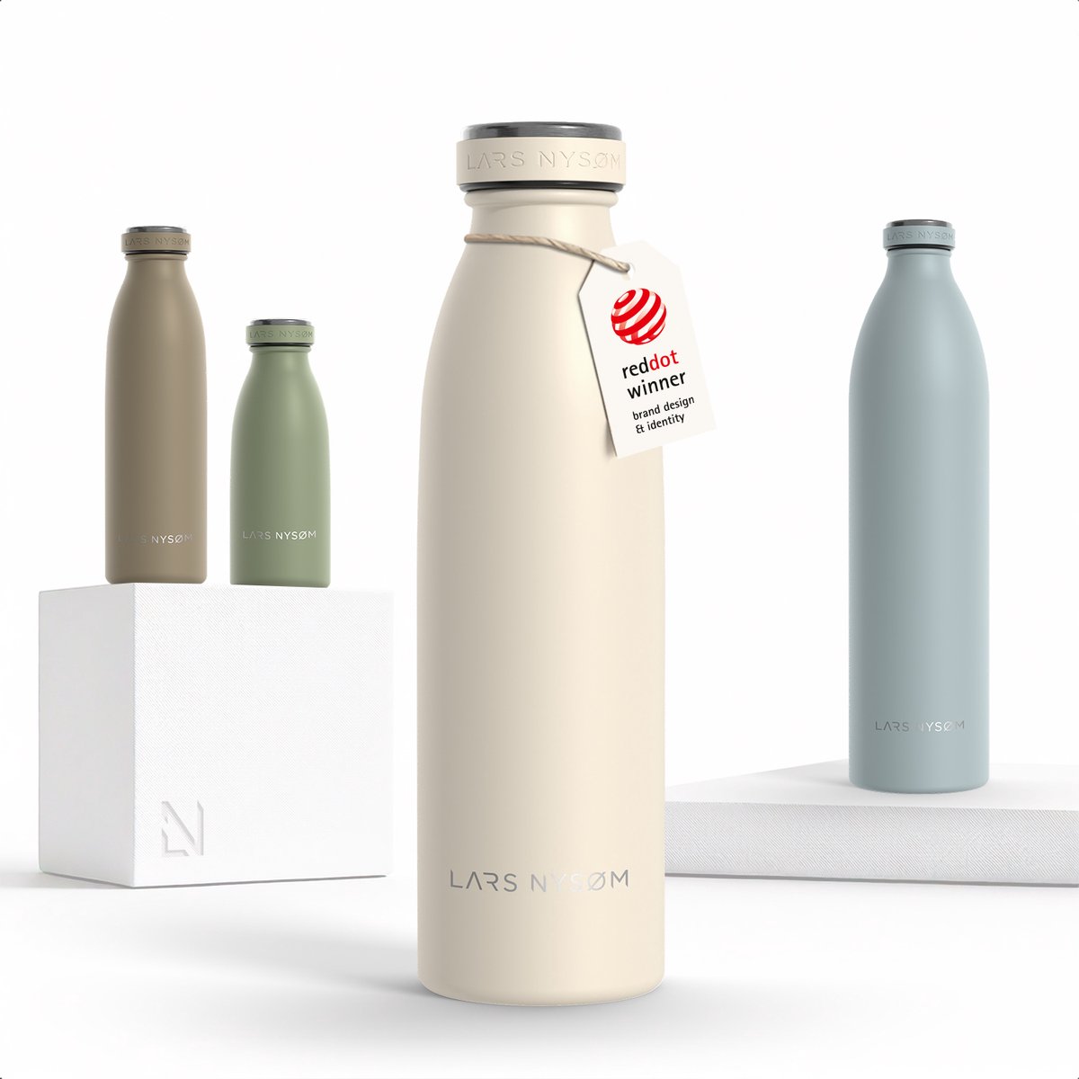 LARS NYSØM Ren Roestvrijstalen drinkfles 500ml - BPA-vrij geïsoleerde waterfles 0,5 Liter (Cream Beige)