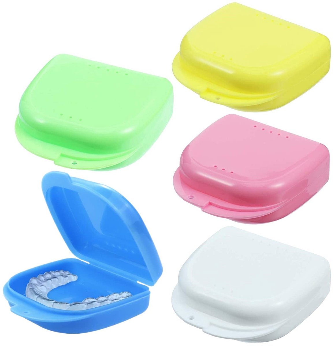 Beugeldoos, tandheelkundige box, tandprothesebeker, houder, beker, tandprothese, orthopedisch, 5 stuks, beugelbox, prothesendoos ook voor bijtspalk