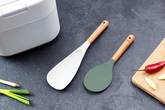 Asia Premium rijstspatel met beukenhouten handvat en premium siliconen (Saliegroen, Eendenbek spatel) — afbeelding 3
