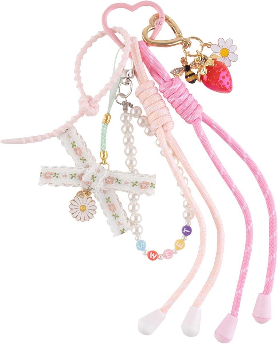 Porgy Handtas Accessoires Tas Hanger voor Dames Bag Charm Schooltas Rugzak Sporttas Leuke Sleutelhanger Verjaardagscadeau voor Meisjes (Aardbei Strik Sweet)