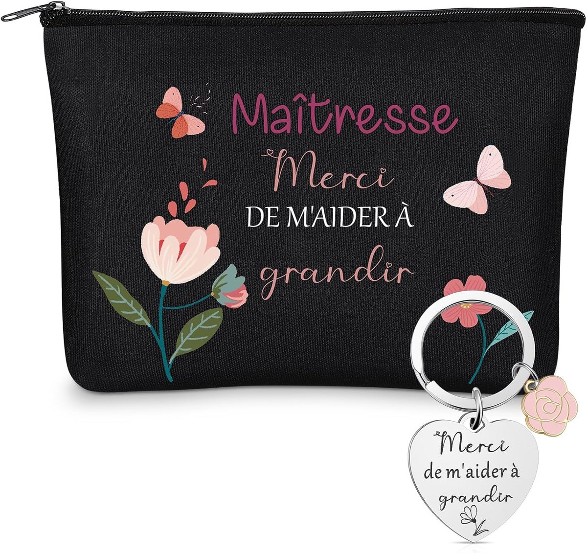 Cadeau voor leraren, inclusief sleutelhanger, canvas, make-uptas, Thanksgiving-cadeau voor leraren, afstudeercadeau, Kerstmis, Pasen, Zwart, Kleur: zwart