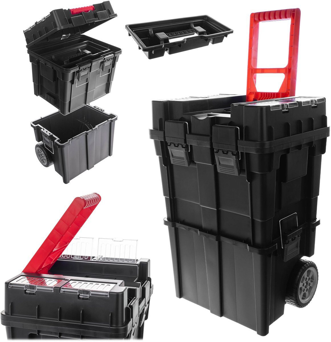 Chelsey-store – Gereedschapskoffer – Gereedschapset – Gereedschapskist – Uitneembare Tray - 2 Organizers - Zwart - 45 x 25 x 24 cm