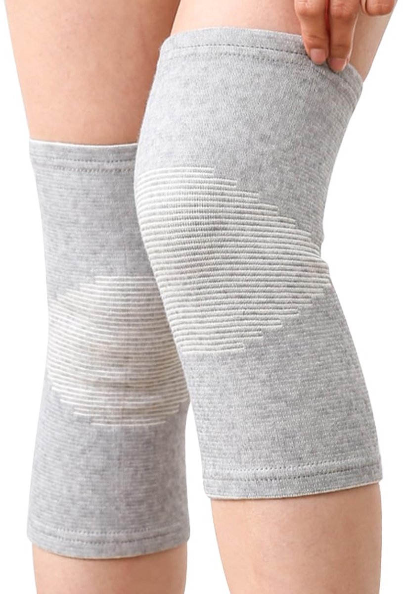2 paar kniebeschermers van bamboe met compressie, thermische bandages en lichte bandages voor mannen en vrouwen, ontworpen voor artrose, sport en gewrichtsbescherming (grijs, maat L)