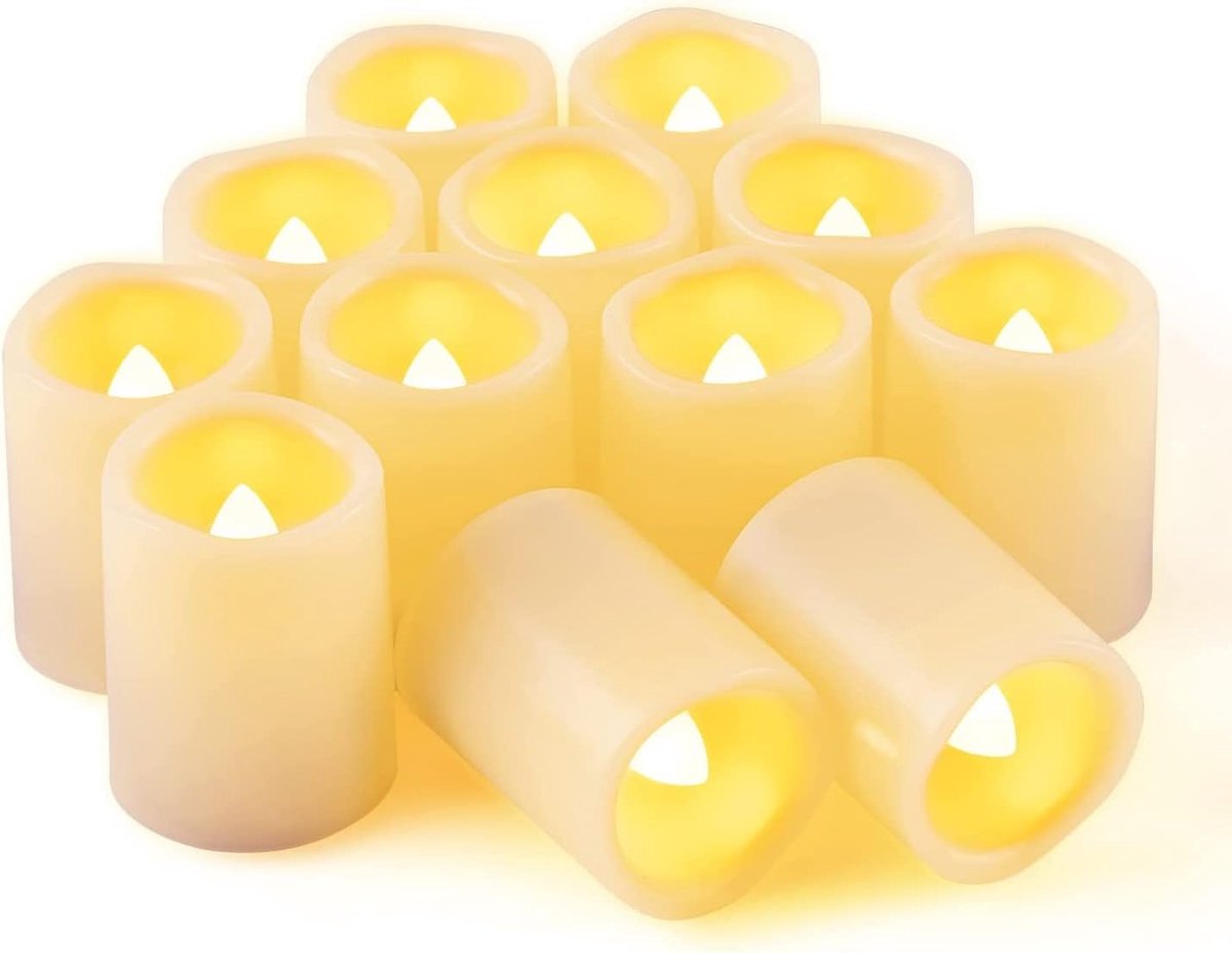 vlamloze flikkerende votief theelichtjes kaars batterij aangedreven set van 12 / elektrische flikkering theelichtjes bulk nep kaarsen voor bruiloft, feest, festival, kerstversiering etc