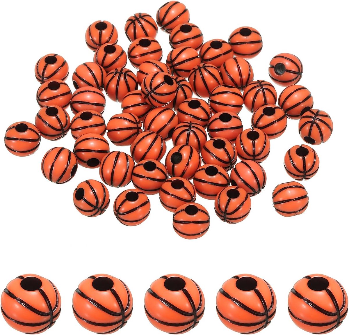 Kralen, 50 stuks acryl basketbalkralen, bulk, ronde sportspacer-kralen voor doe-het-zelf knutselen, armbanden en kettingen, bruin