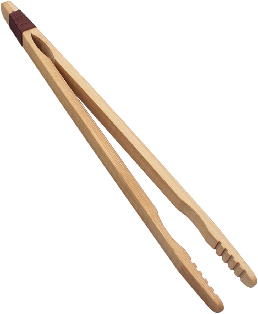 omwikkeld met touw, bamboe keukentang, houten tang, toasttang, grilltang, herbruikbaar, eetkamer, theeservice, broodrooster, buffet, salade, 20 cm, 1 stuk