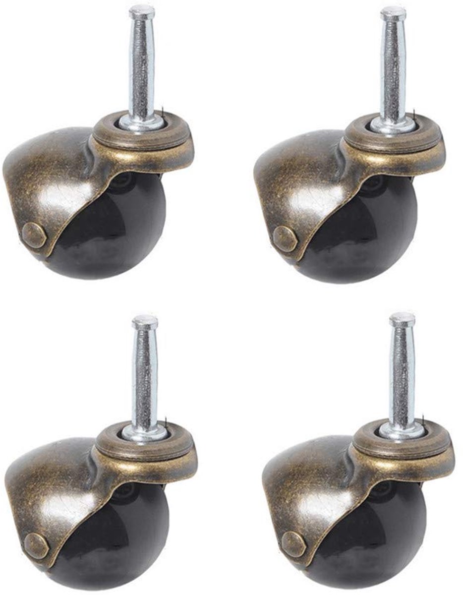 Stoelwielen, 4 stuks Heavy Duty Antiek Messing Draaien Ronde Bal Vervanging Wielen Meubelstoel Sockets met Stengel voor Houten Vloer