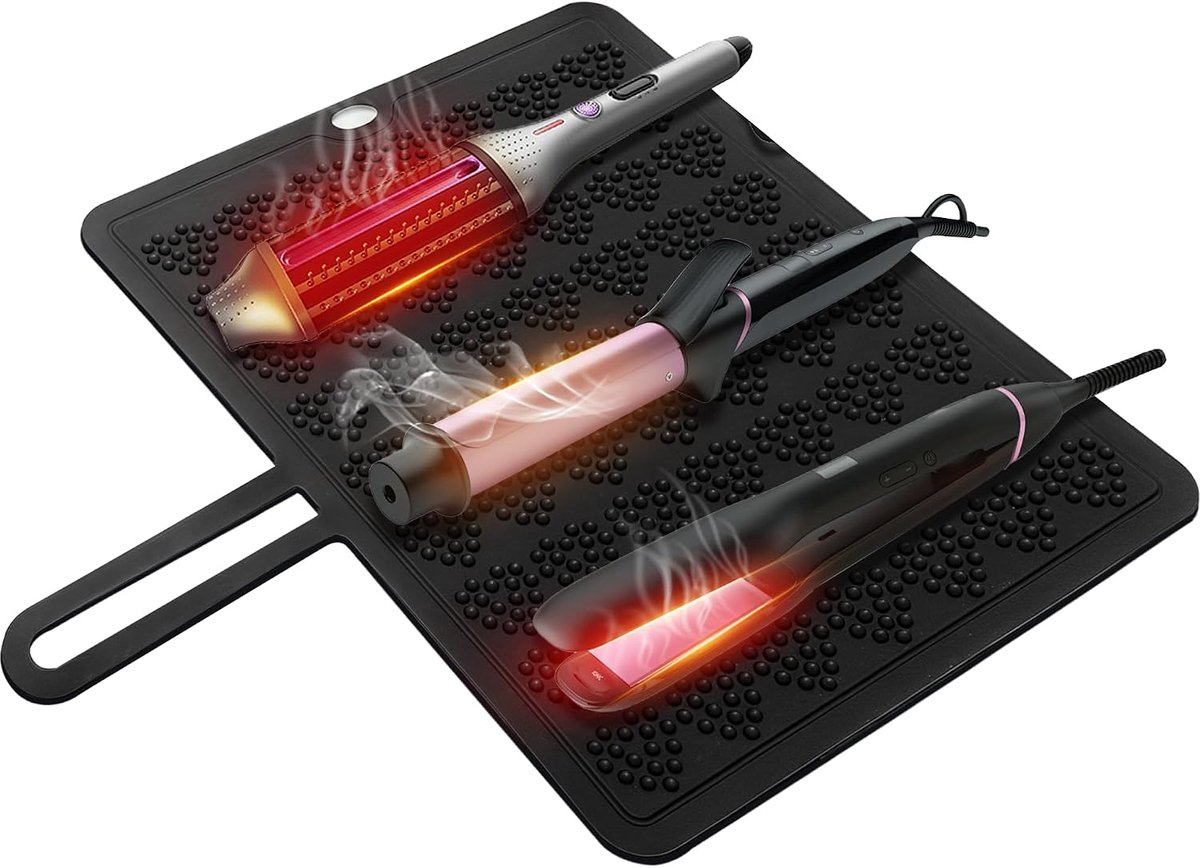 Siliconen hittebestendige mat, 38 x 30 cm, anti-slip matpad voor krulstaven, stijltang, stijltang en haarstyling-gereedschap