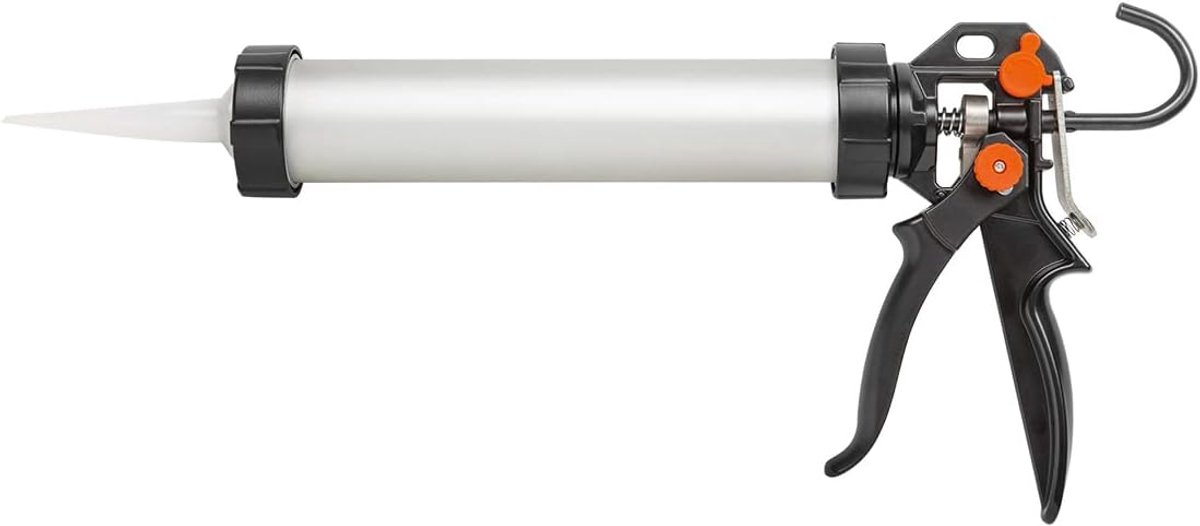 Siliconen pers, cartridgepistool met ergonomische handgreep, cartridgepers 400 ml, krachtoverbrengingsverhouding 25:1 en 12:1, licht siliconen pistool, A2050-190400, zilver