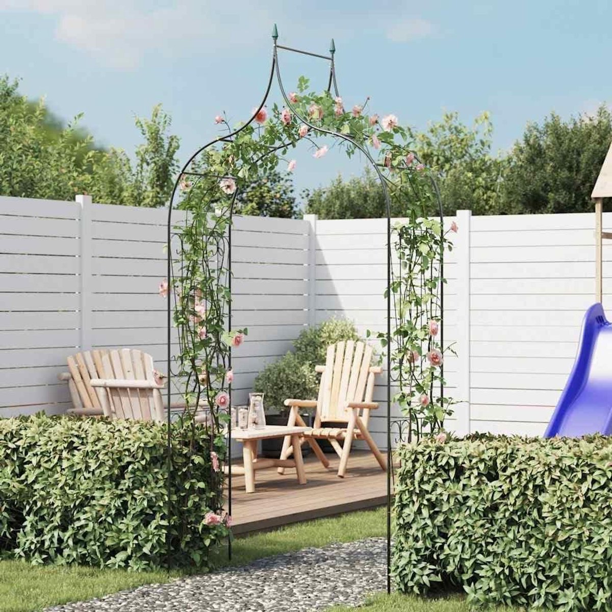 Rozenboog Tuin - Klimplantboog Poort - Tuindecoratie Ranken - Robuust Stabiel Ijzer - 129x283 cm - Donkergroen