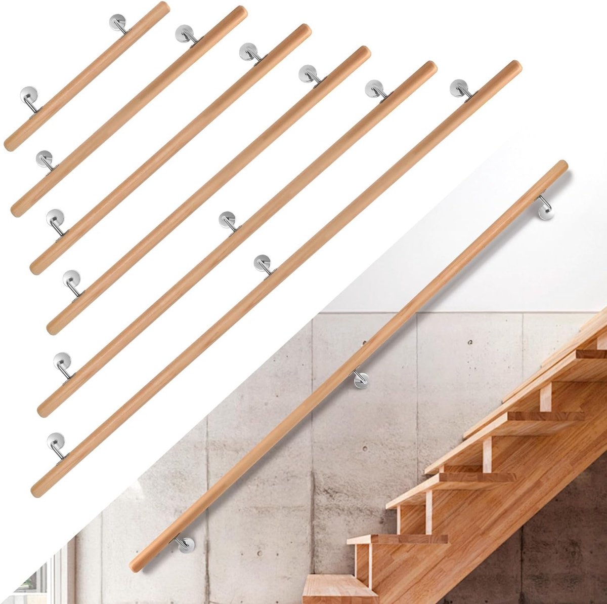 Leuning voor trappen 80 cm | rond Ø 42 mm; voor gangen en binnen; wandmontage; met montagetoebehoren