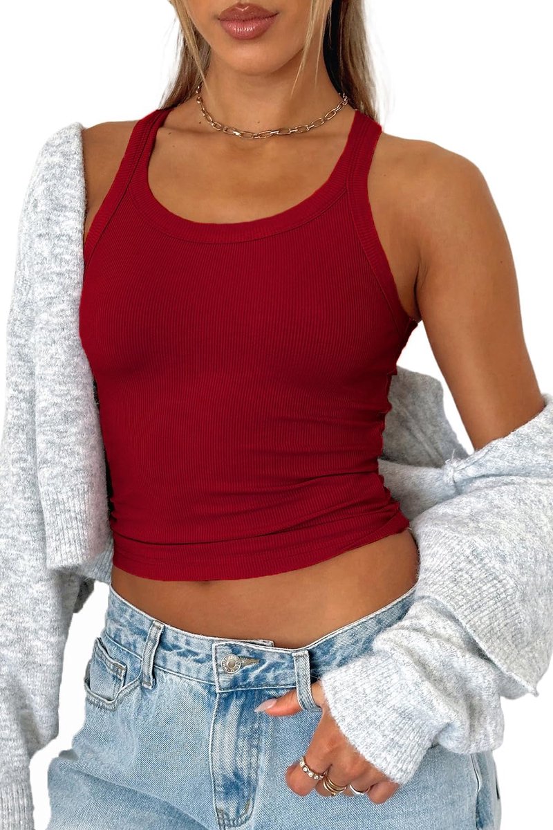 Cropped tank top - ronde hals workout zomer halter tops mouwloos basic camis racerback