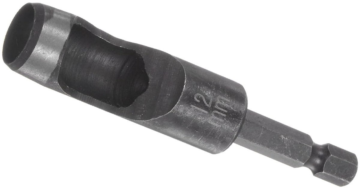 Gereedschap voor het boren van leer – [12 mm x 1/4 inch aansluiting] verlenging zeskantige boor carbon staal holle puncher voor het gebruik van leren riemen, 89 mm lengte