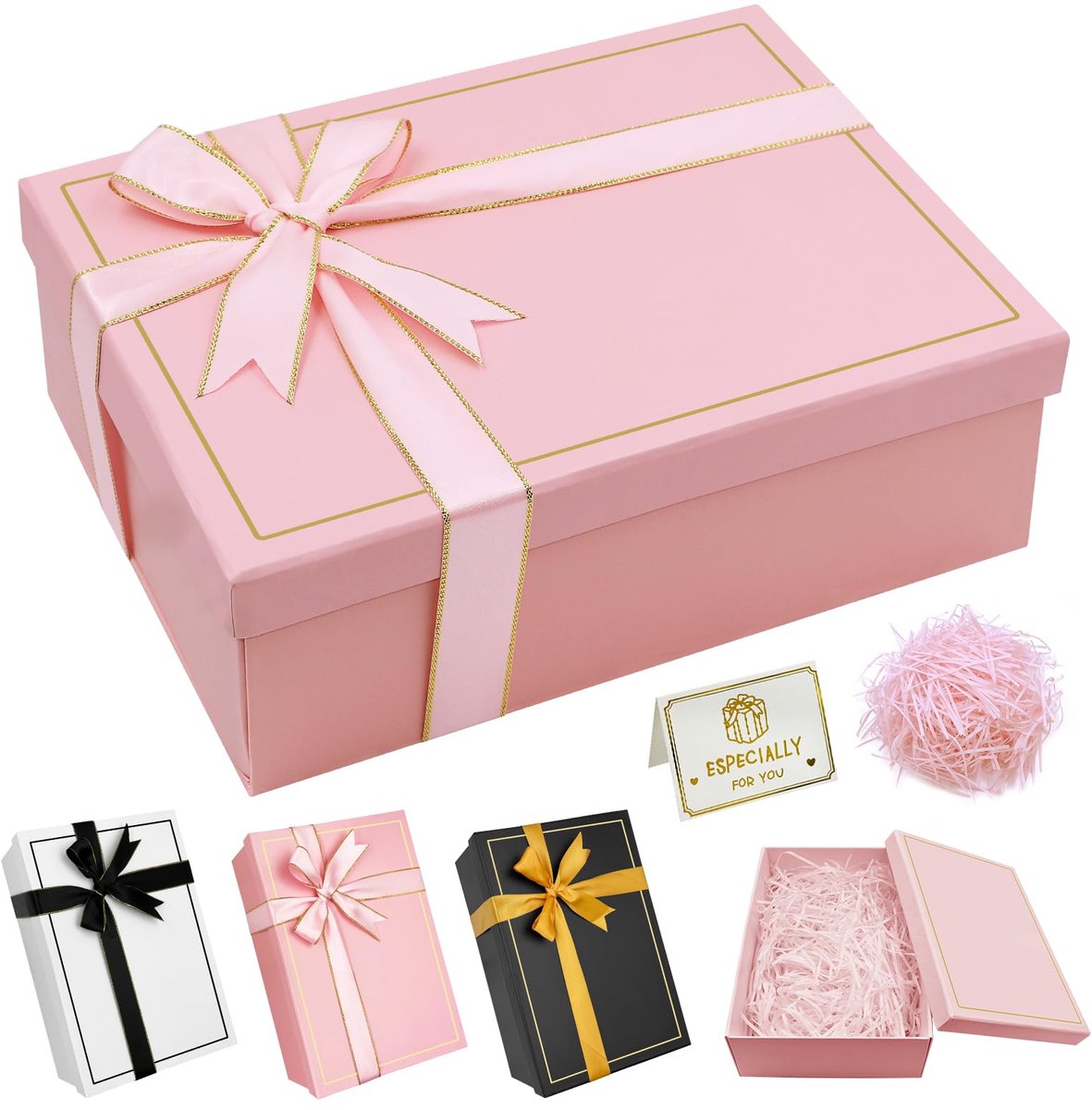 Geschenkdoos cadeauverpakking 25 x 18 x 8,5 cm - roze - met deksel - perfect voor verjaardagen - SnelShoppen