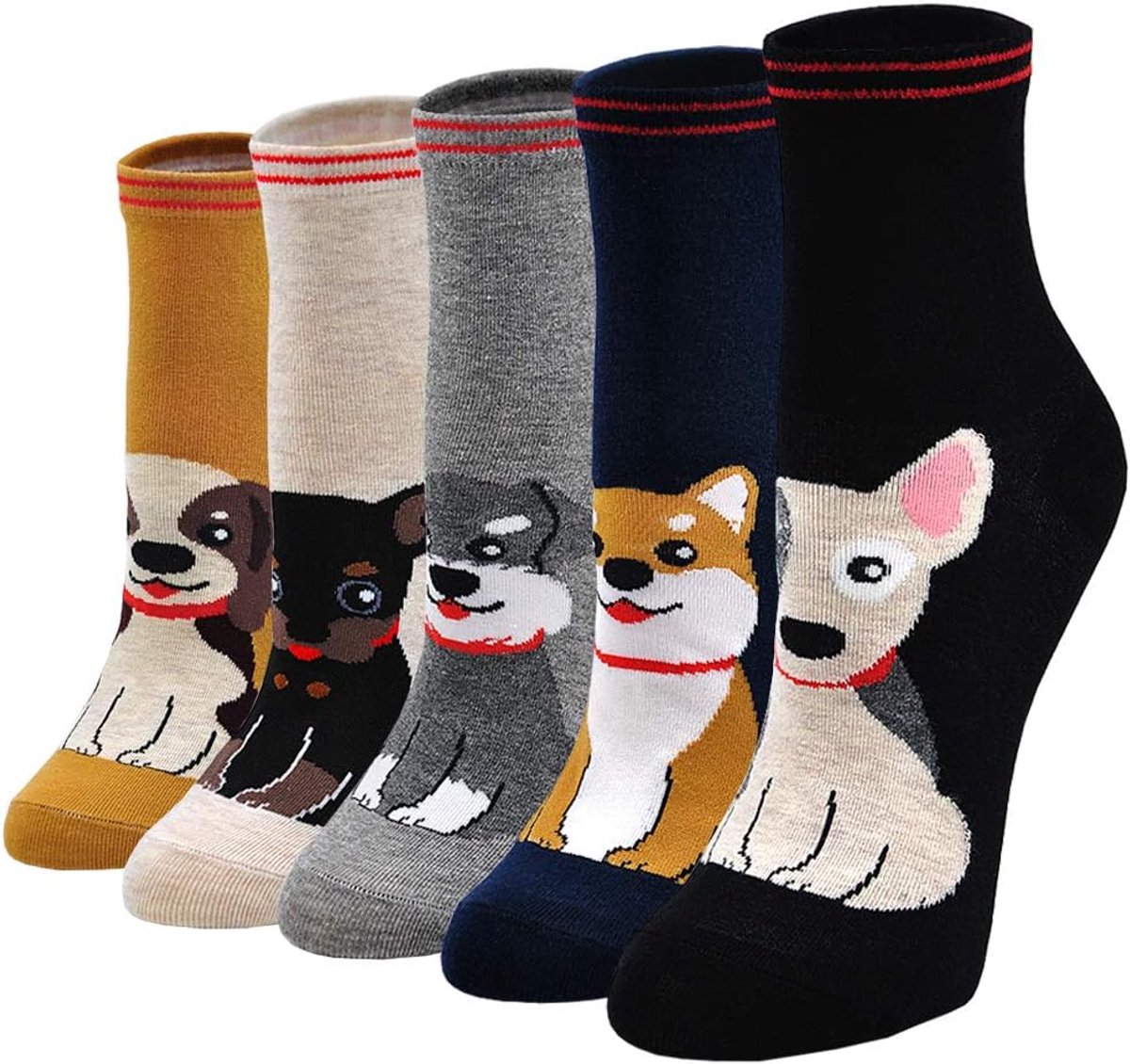 Sokken Dames Fantasie Kleuren Leuke Sokken, Vrolijke Gekleurde Sokken Dames Kerst Sokken met Dieren Motief, 5 paar