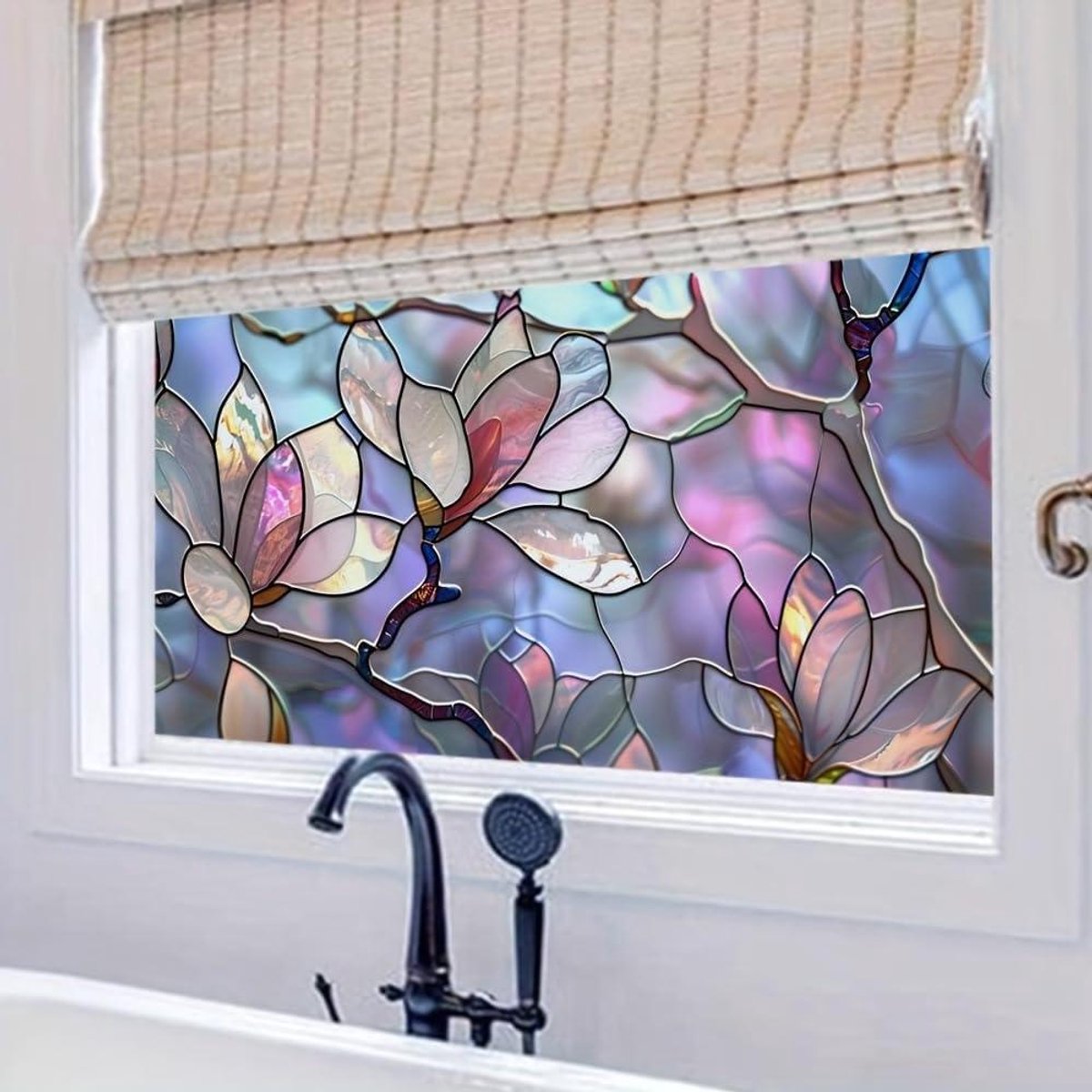 Raamfolie Witte Bloem - Privacyfolie Glasfolie - Ramen Decoreren - Zelfklevend Zonder Lijm - 43x200 cm - Wit
