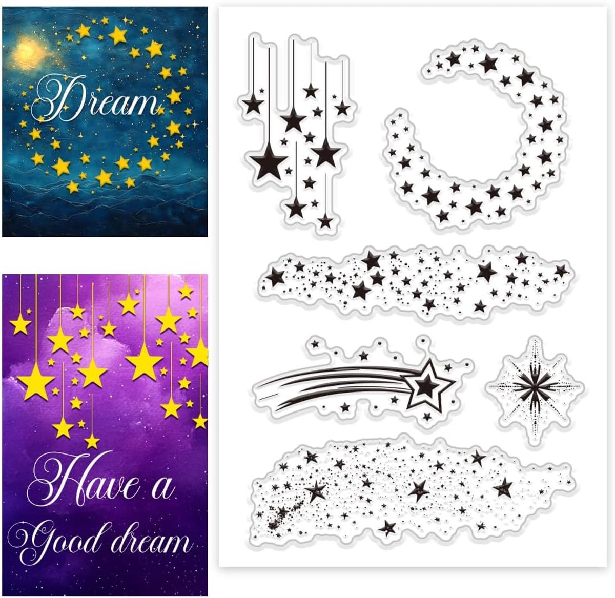 PandaHall Kerst Ster Clear Stempels Sterren Grens Siliconen Stempel Stamp Ster Backbround Rubber Stempel Vuurwerk Transparante Stempel voor Kerst Kaarten Maken en Fotoalbum Scrapbooking 16x11cm
