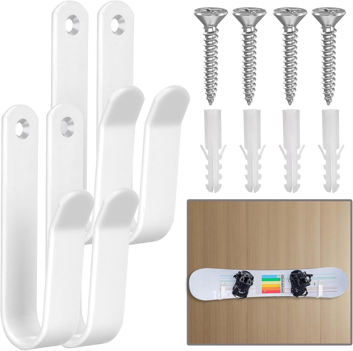4 stuks wandhouders voor snowboard, wandgarderobe voor snowboard, snowboard, wandhouder voor slaapkamer, garage