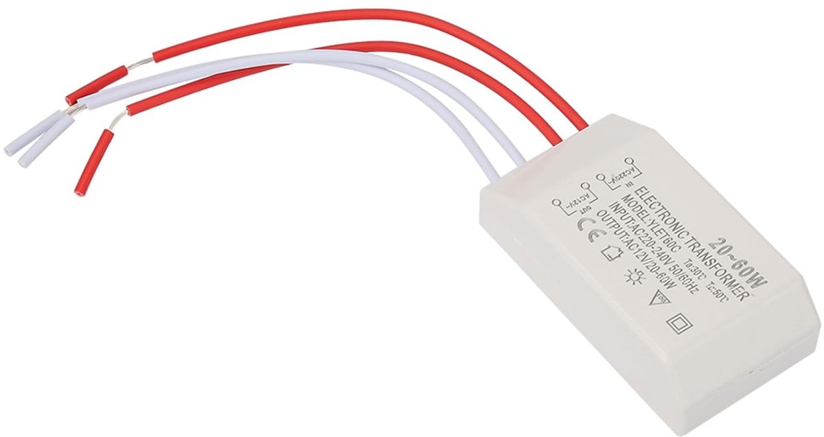 Veiyi 220 V naar 12 V transformator, elektronische transformator, 20-60 W, intelligente vermogensdriver, compatibel met halogeen G4-cups/kralen