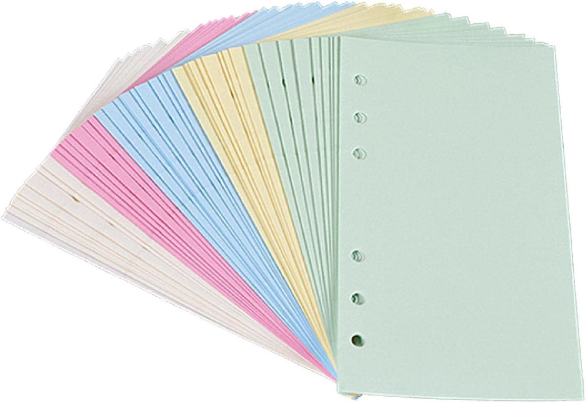 Kleurrijke 6-gaats geperforeerde gelinieerde vullingen inserts papier, 5-kleuren losse blad planner vulpapier, 50 vellen/100 pagina's