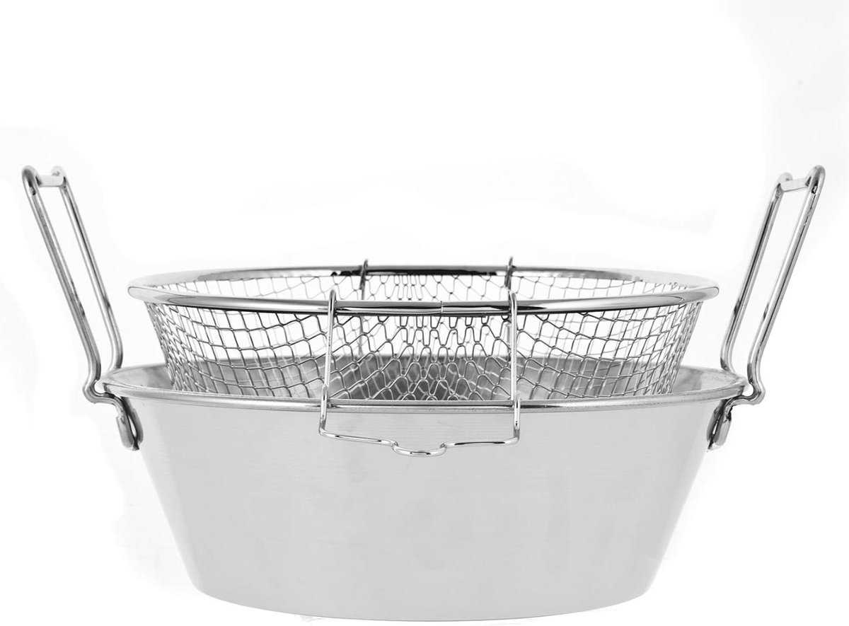 Friteuse RVS - Frituurpan Mand - Thuis Frituren - Met Grill - 30 cm - Zilver