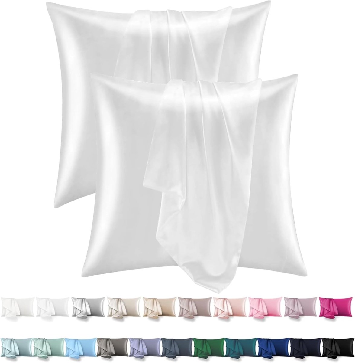 Wave Satijnen Kussensloop 80x80 Set van 2 – Vergelijkbaar met Zijden Kussenslopen, Premium Kussenhoes 80x80, Oeko-Tex Gecertificeerd, Ademend en Hypoallergeen, Dubbelzijdig Zijde, Crème wit