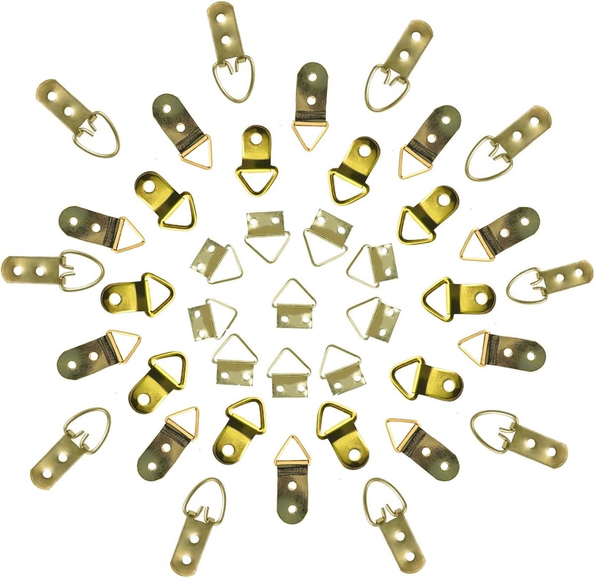 40 stuks fotohaken van ijzer, 4 maten, driehoekige ringframe, fotohangers, hangers voor foto's om op te hangen, horloges, fotolijsten, kunstwerken, foto's (goud 1)