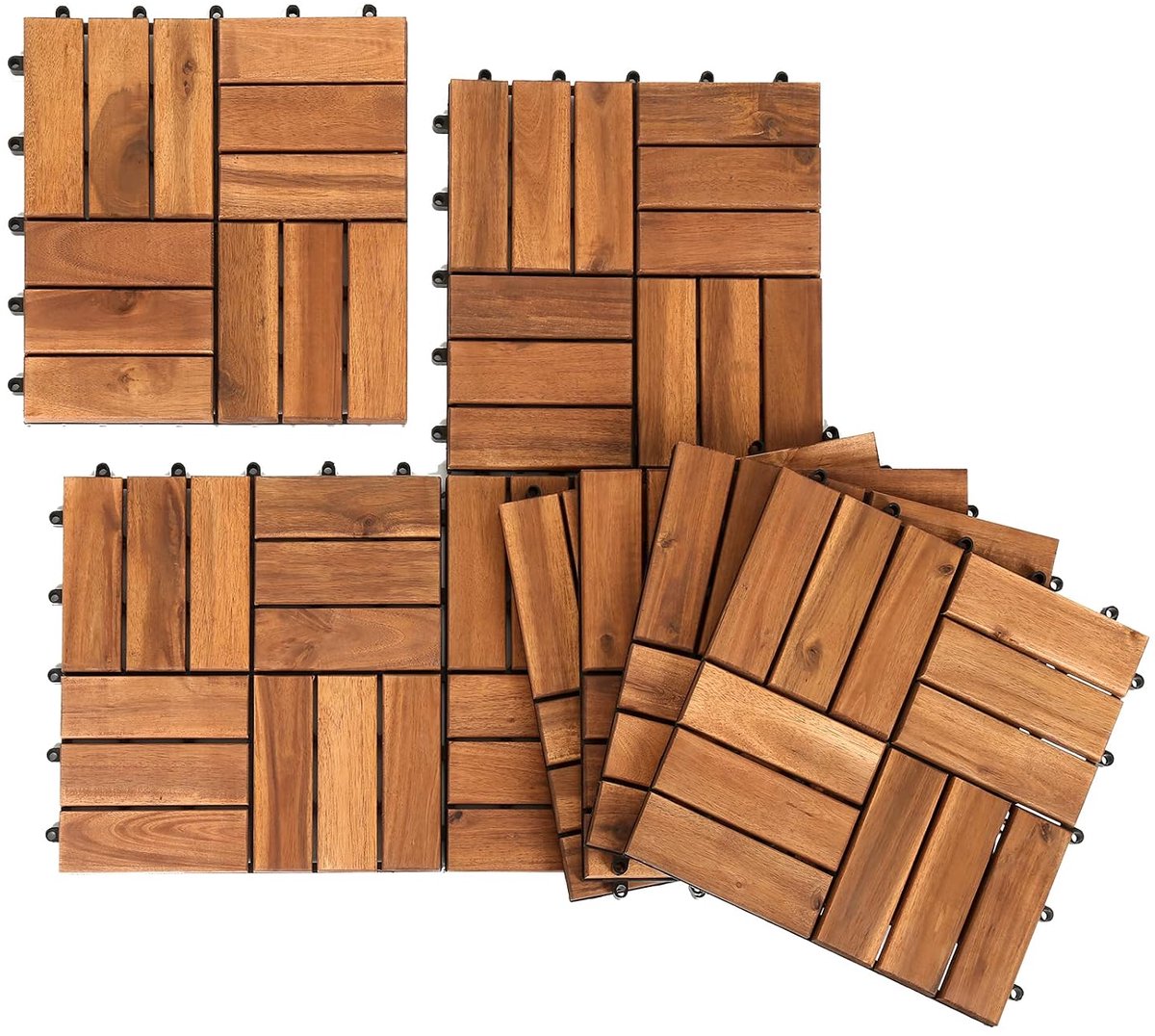 Houten terrastegels, 30 x 30 cm, houten tegels van acaciahout, 12 latten tegel 1 m², vloertegels geschikt als terrastegels en balkontegels (55 stuks)