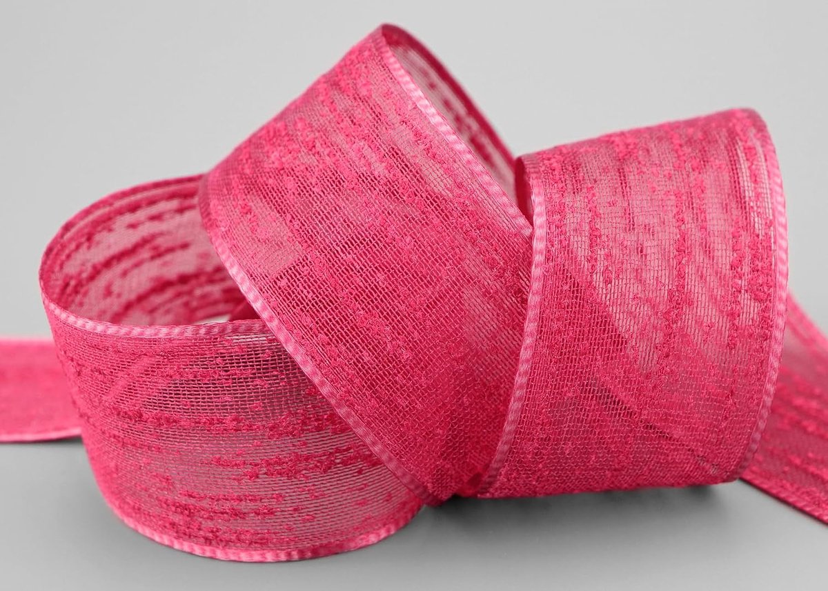 20 m x 40 mm decoratielint ELLIE met geweven patroon 341 DONKERROOD BESSEN chiffon lint cadeaulint zonder draad transparant natuurlook netlint tafeldecoratie elegante decoratie