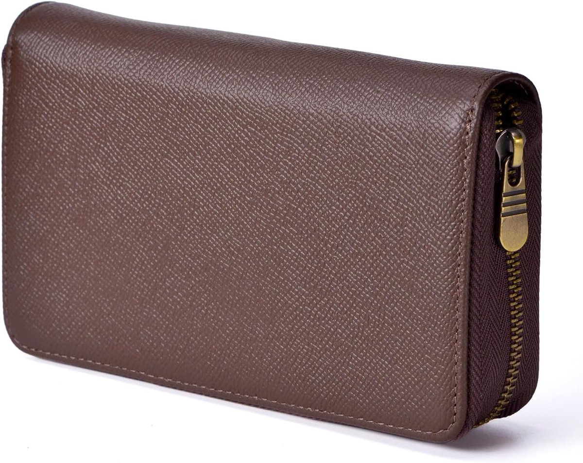 Vulpen Case Lederen Pen Case 10 Verdeelde Slots Koffie, Rollerball Pen Houder Handgemaakte Display Organizer Rits Pouch