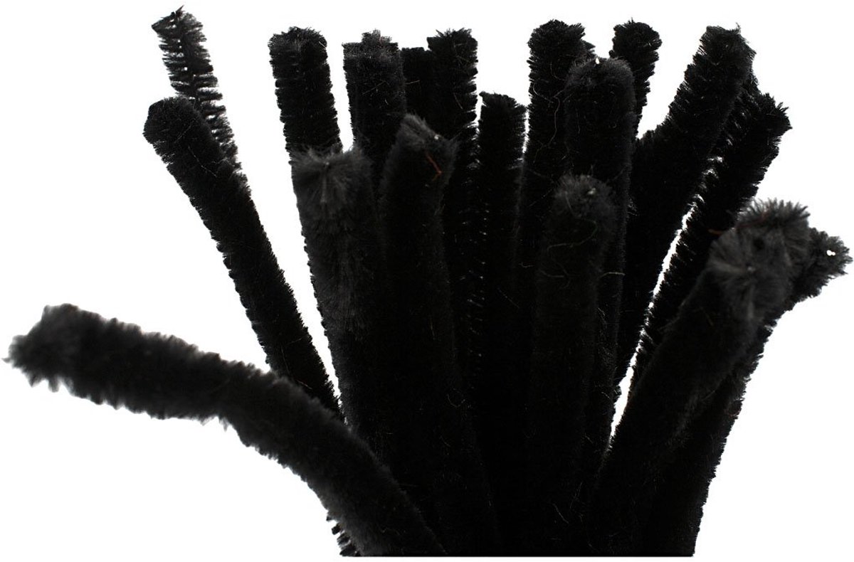 chenilledraad,100263, dikte AA89 mm, L: 30 cm, zwart, 25 stuks.