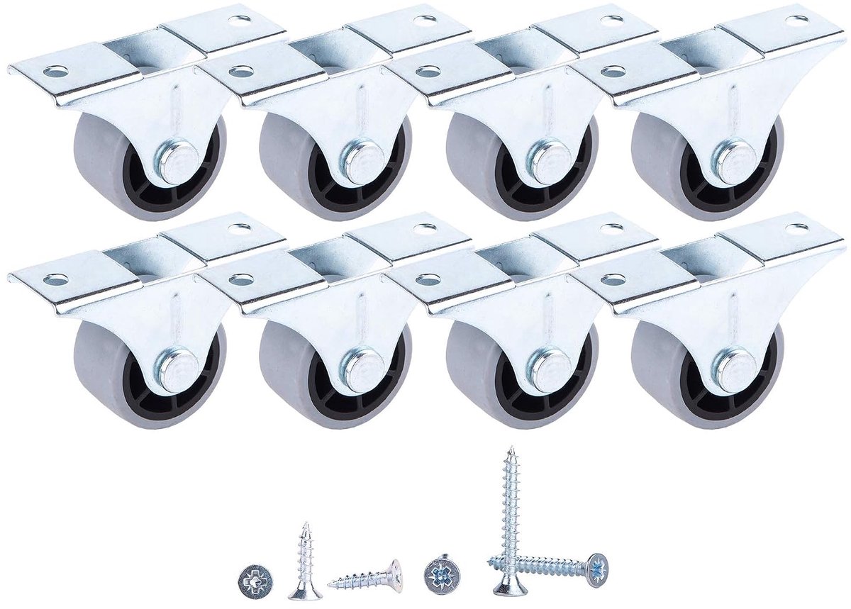 (8 stuks) 30 mm kleine wielen wielen rubberen wielen wielen voor meubels niet-draaibare, niet-kunststof apparatuur en uitrusting kleine wielen wielen schroeven inbegrepen wielen set (8, Ø 30 mm/35 kg)