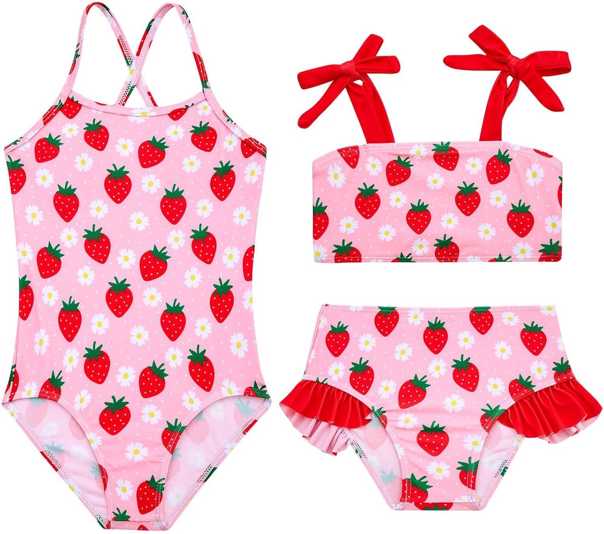 Badpak voor meisjes, eendelig badpak, bikiniset, twee sets badmode, zwemkostuum, strandbadpak voor kinderen van 2-7 jaar