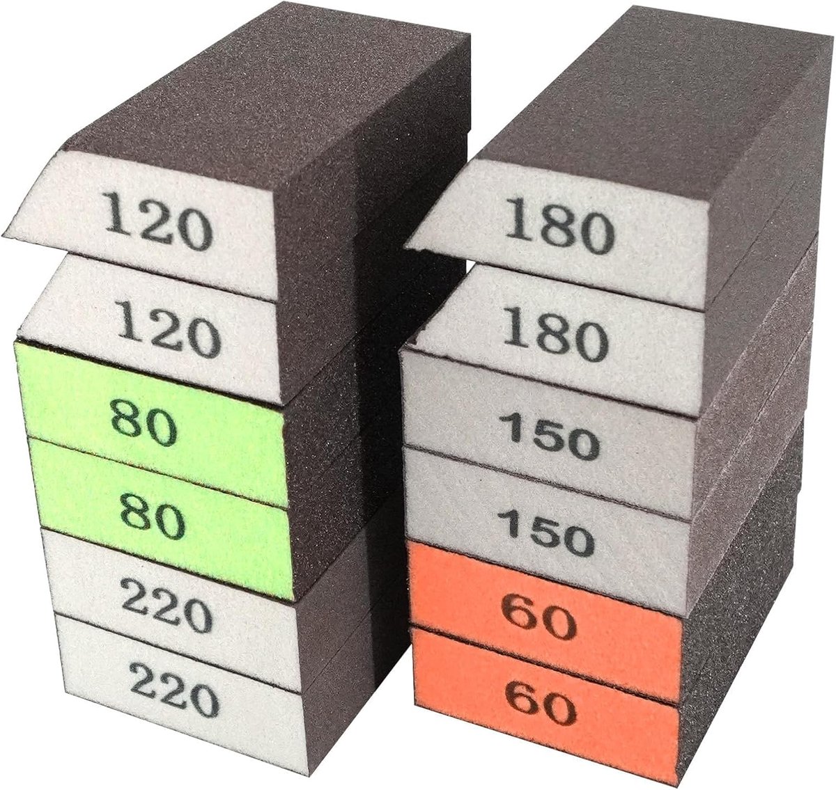 12 stuks schuursponsjes, 60/80/120/150/180/220 Grit schuurblokken, nat en droog herbruikbare schuurblokken, schuurblokken voor hout, ambachten, gipsplaat, metaal