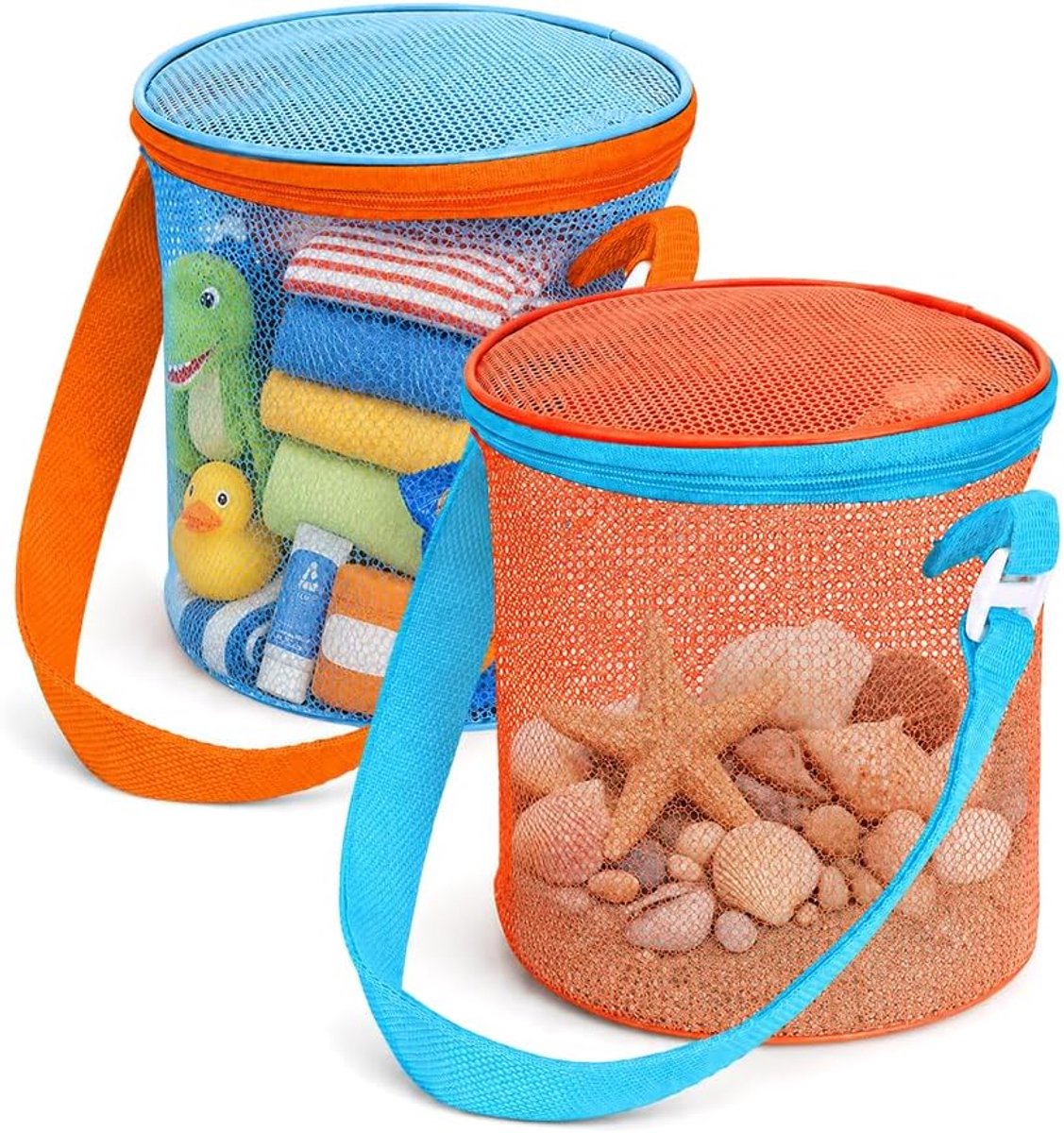 Speelgoedtassen 15 x 17 cm, netzak, zandspeelgoed, nettas met ritssluiting, HMCEY mesh strandtas, net, speelgoed, strandopbergtas voor strandvakantie, plezier op het strand