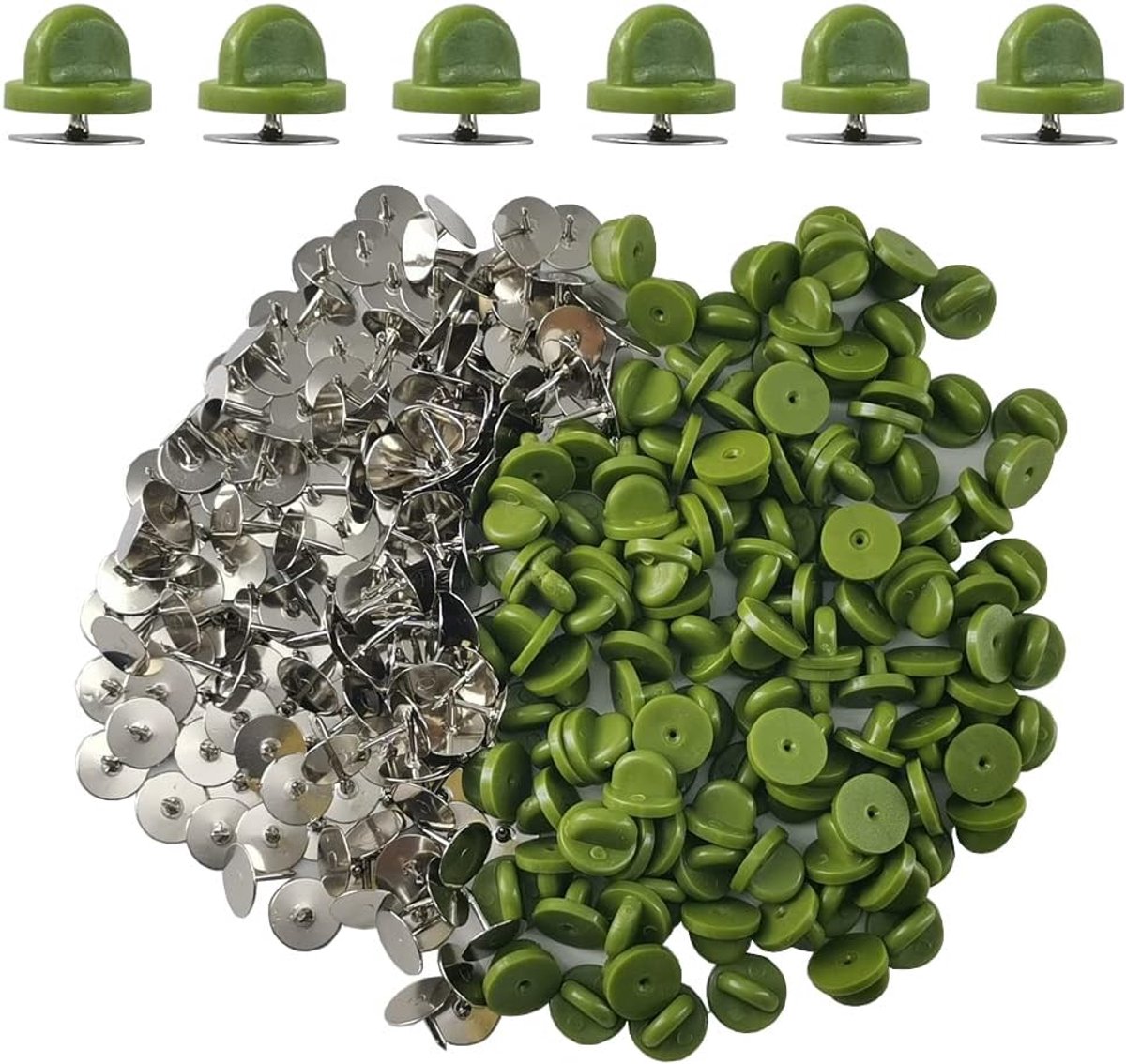 200 stuks/100 set rubberen pinruggen met stropdaspen lege pinnen, PVC rubberen pinrug voor uniformbadges rughouder sluiting reverspin (Groen)