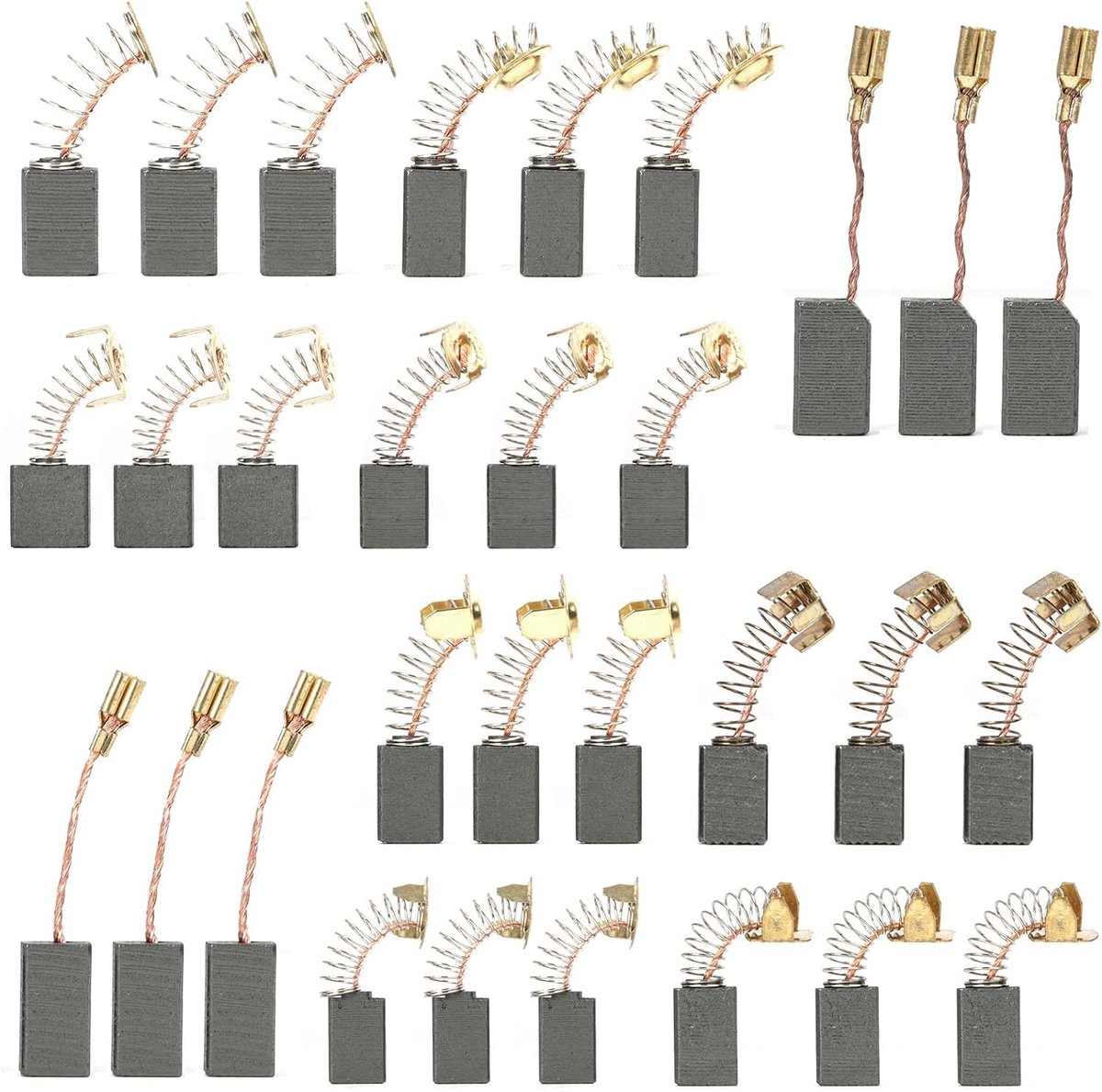 30 stuks koolborstels voor elektrisch gereedschap, 10 verschillende maten koolborstels voor elektromotor, compatibel met boren, cirkelzagen en slijpmachines, universele vervangingsset