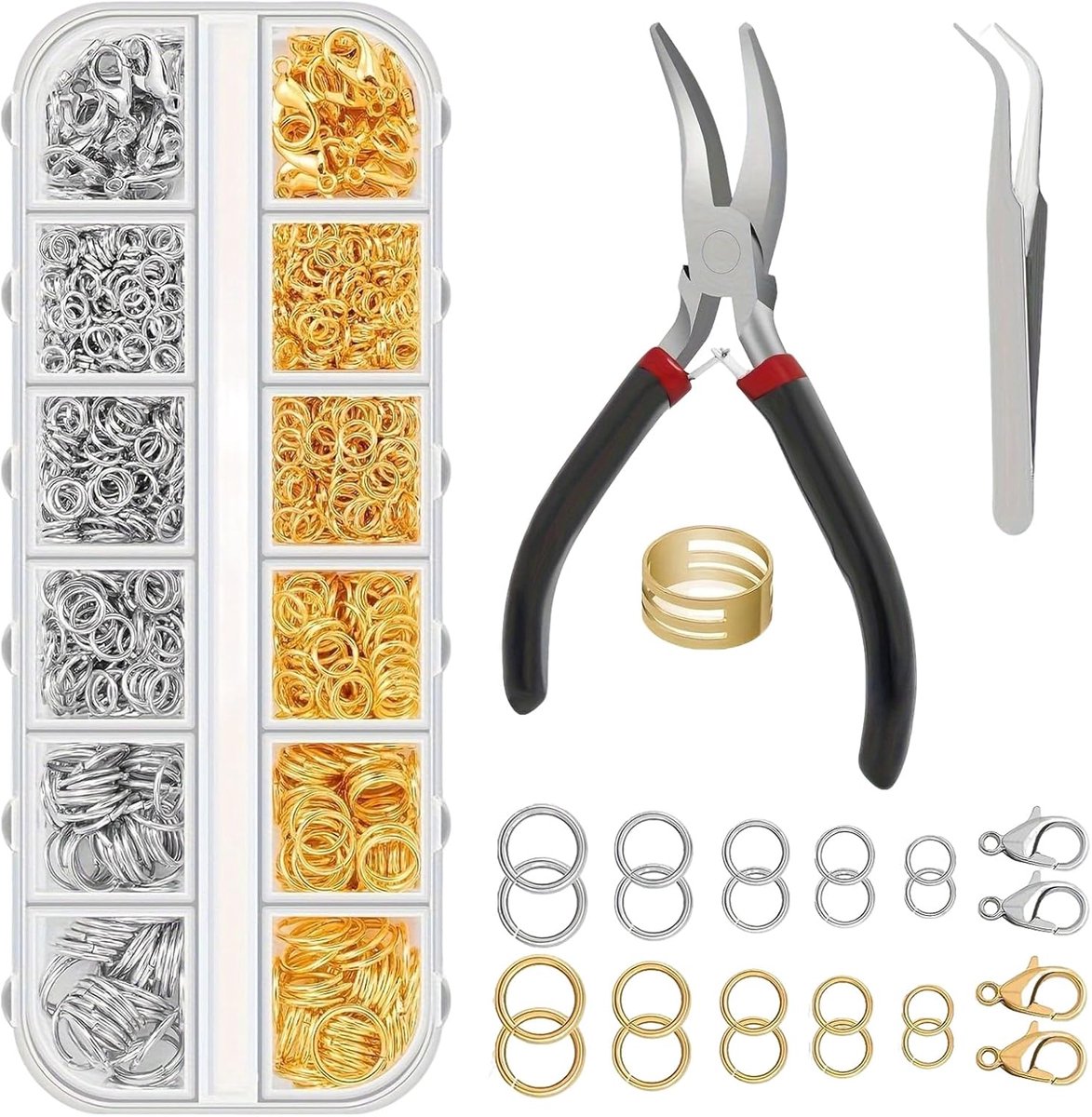 1160 stuks bevestigingen en sluitingen voor sieraden, sieraden, ringen, sleutelhanger, 4/5/6/8/10 mm, ringen met sluitingsdoos, springbenodigdheden, productie, voor gadget DIY Decoro
