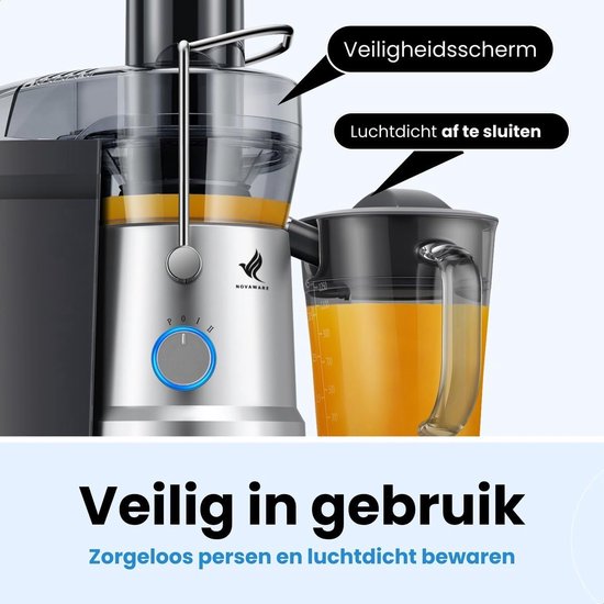 Sapcentrifuge 1.25L - 1200W vermogen - Grote vulopening - Snel en eenvoudig sap maken - SnelShoppen — afbeelding 2