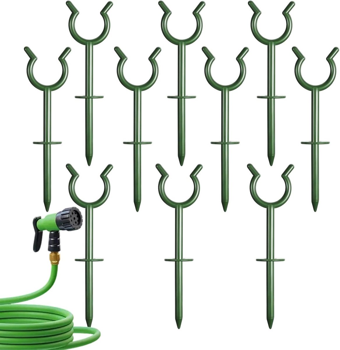 Tuinslanggeleider - Slanghouder Set - Gazon Beschermen - Gereedschapsvrije Montage - 10 Stuks - Groen
